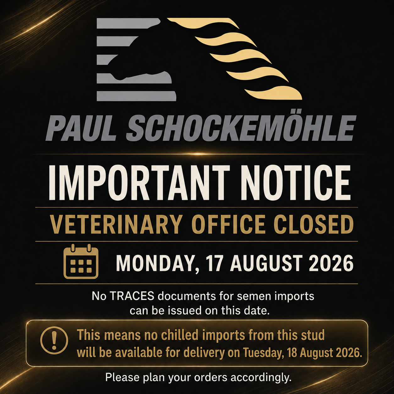 Paul Schockemöhle Chilled Semen Imports